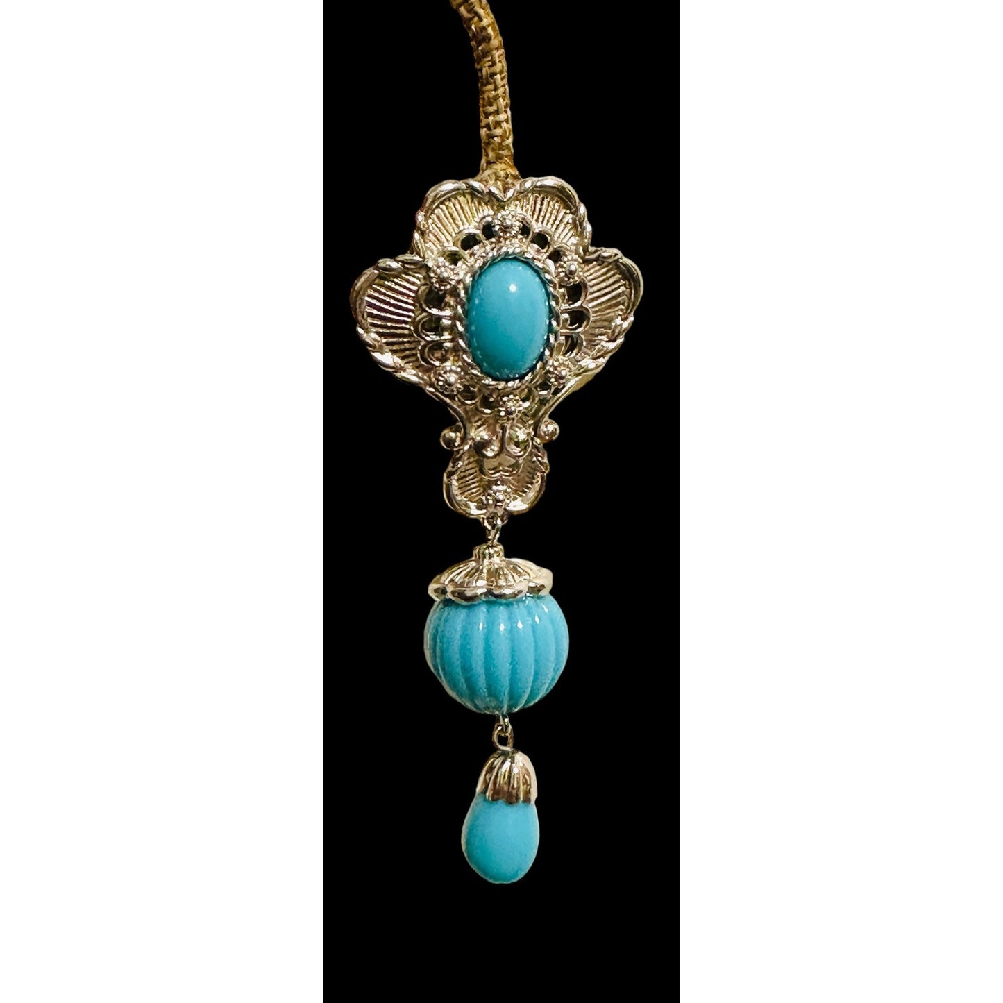 Vintage Huge Barrera for Avon Silver-tone Faux Turquoise Dangle Clip Earrings