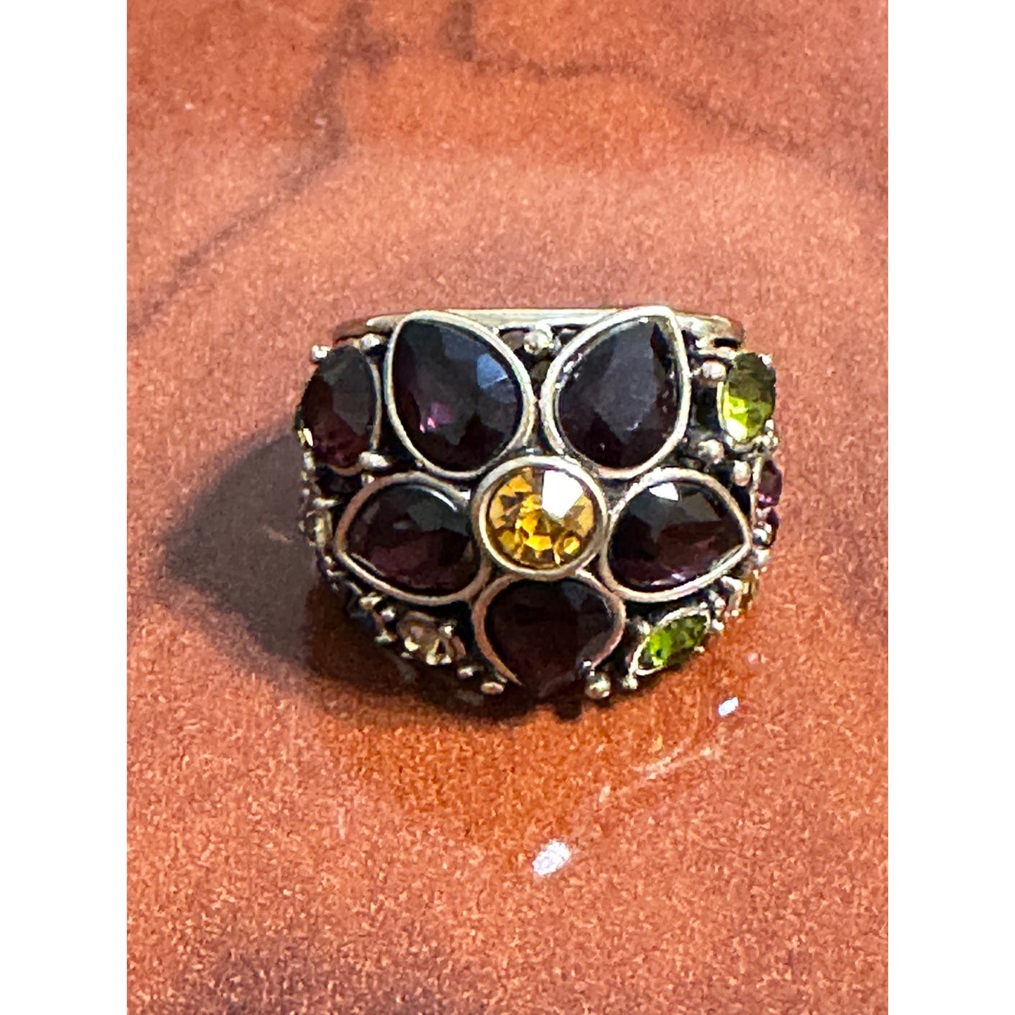 Heidi Daus Gold-tone Wide Fantasy in Floral Jeweled Flower Ring Size 7