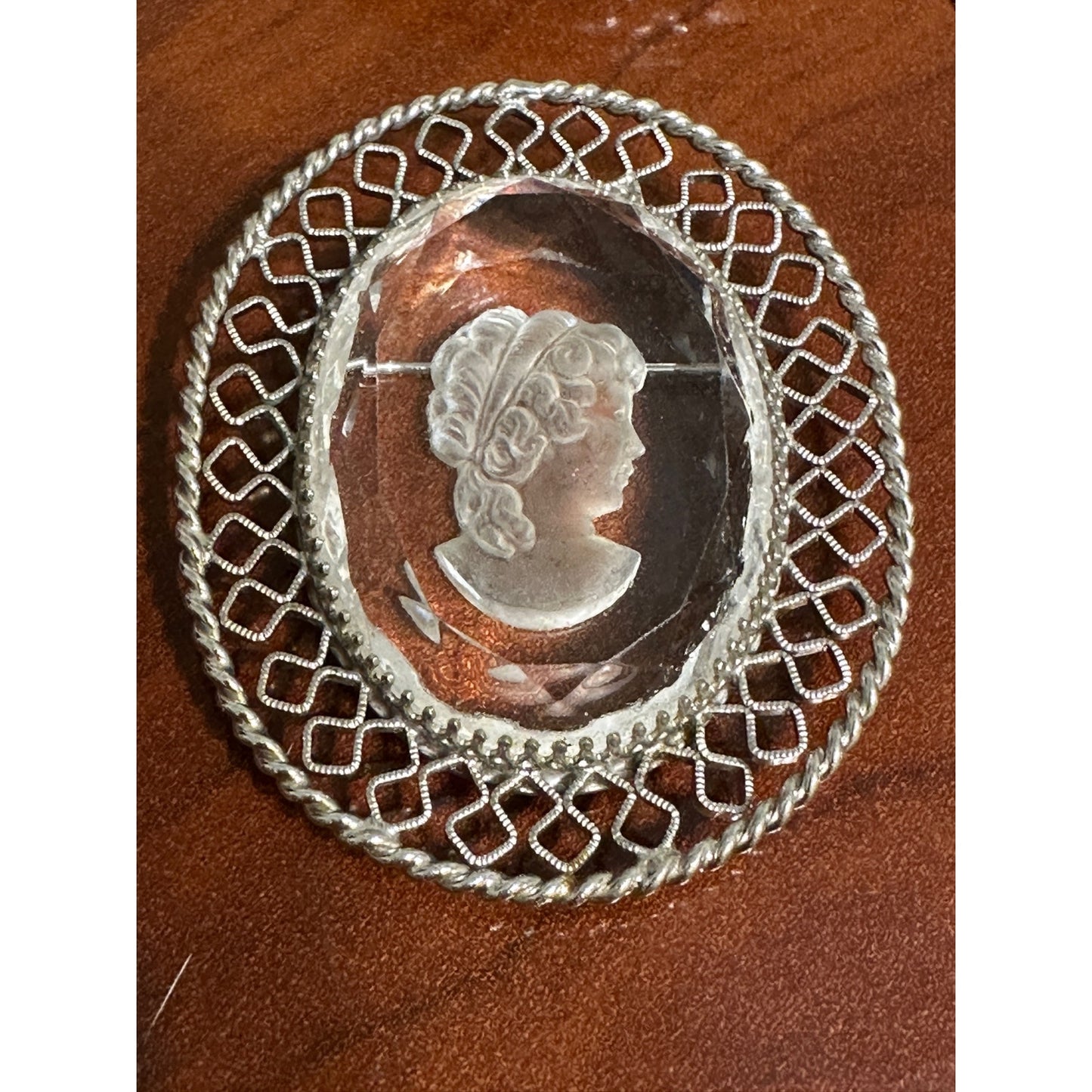 Vintage Whiting & Davis Silvertone Glass Cameo Necklace, Bracelet & Brooch
