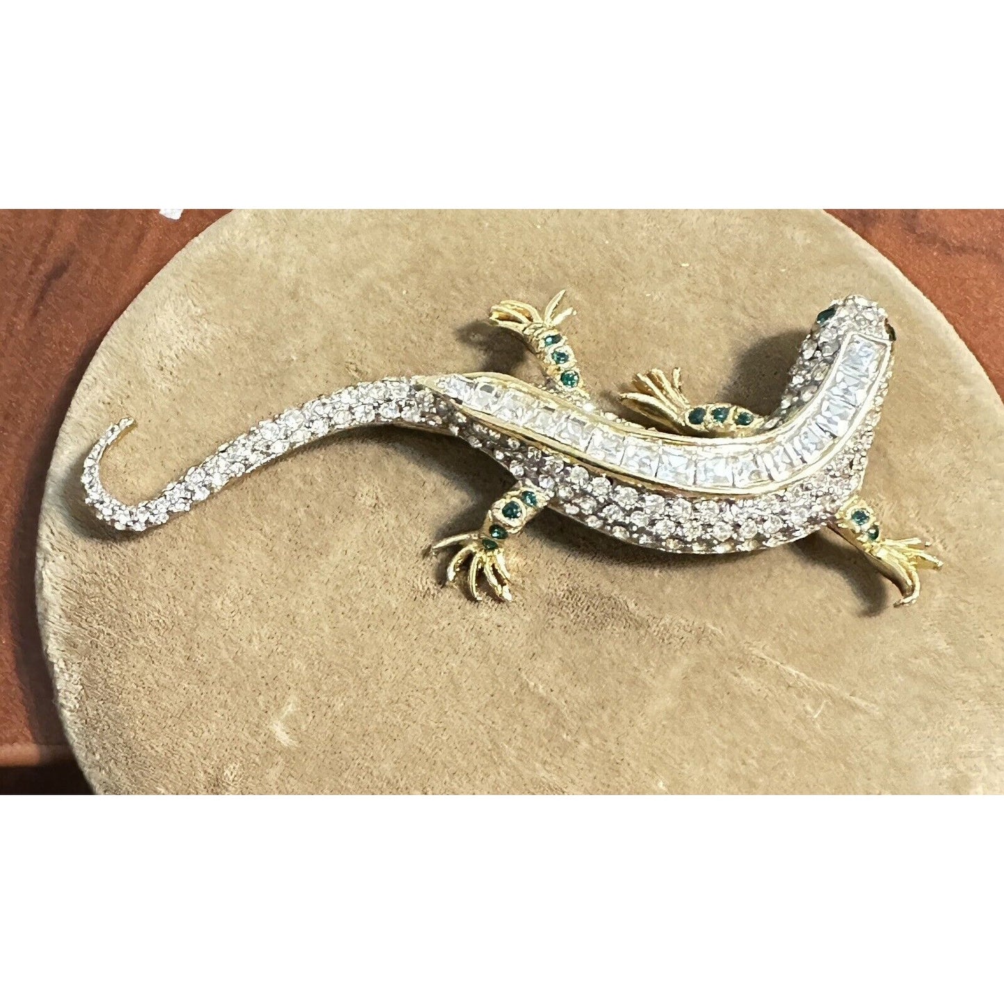 Vintage Maresca Maresco Lizard Gecko Goldtone Rhinestone Brooch