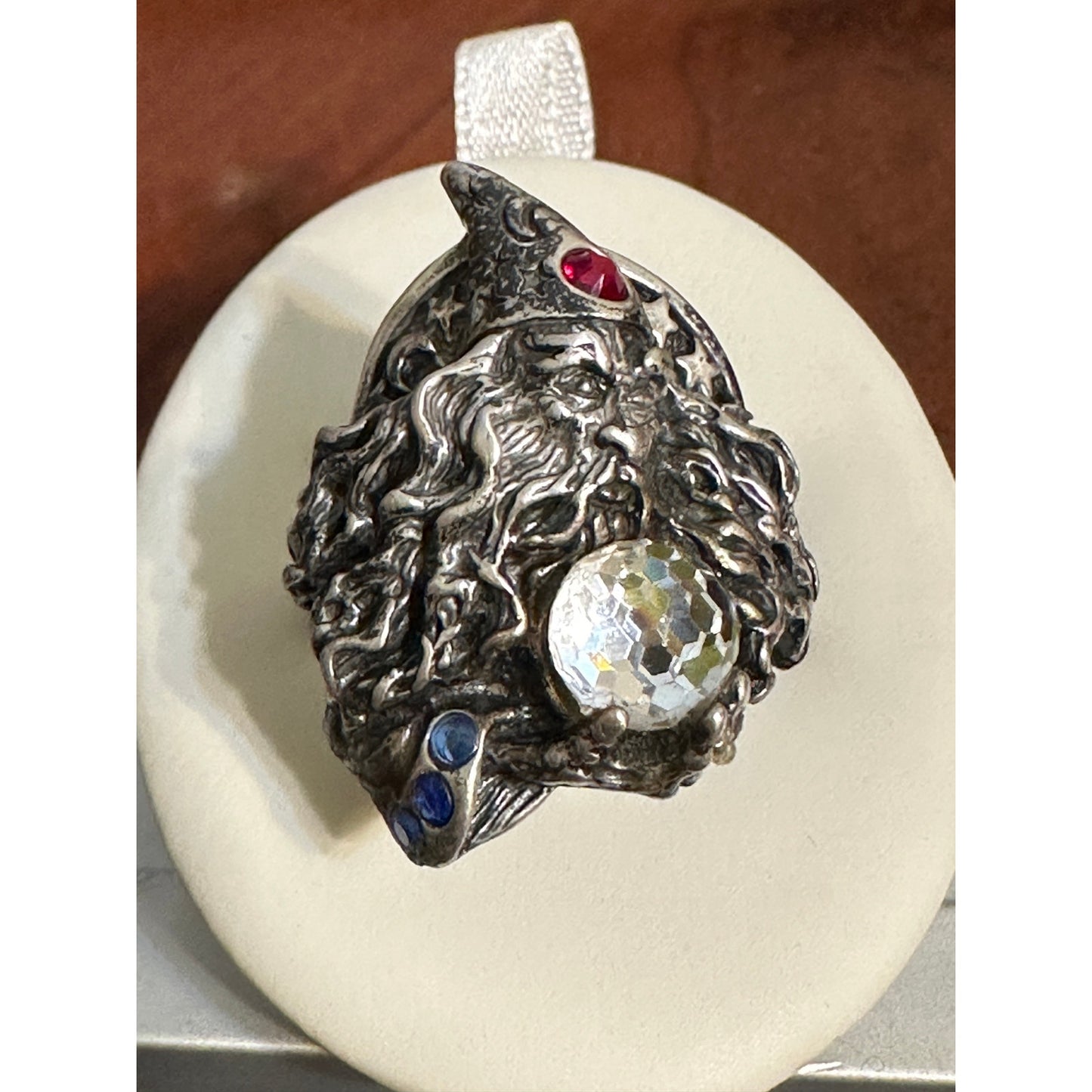 Amazing Large Men's Sterling Silver Wizard Crystal Ball Ring Size 12 3/4