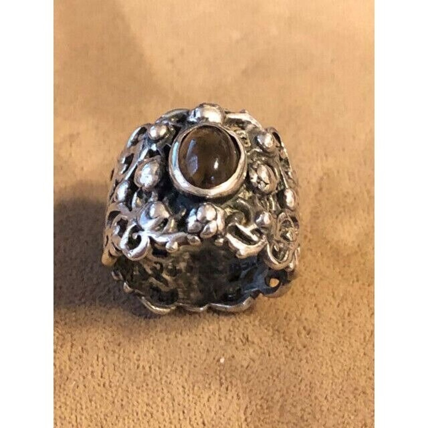 Vintage Signed GC Sterling Wide Filigree Band w/ Stone
