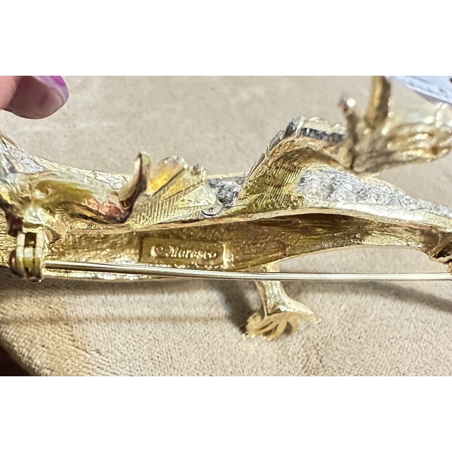 Vintage Maresca Maresco Lizard Gecko Goldtone Rhinestone Brooch