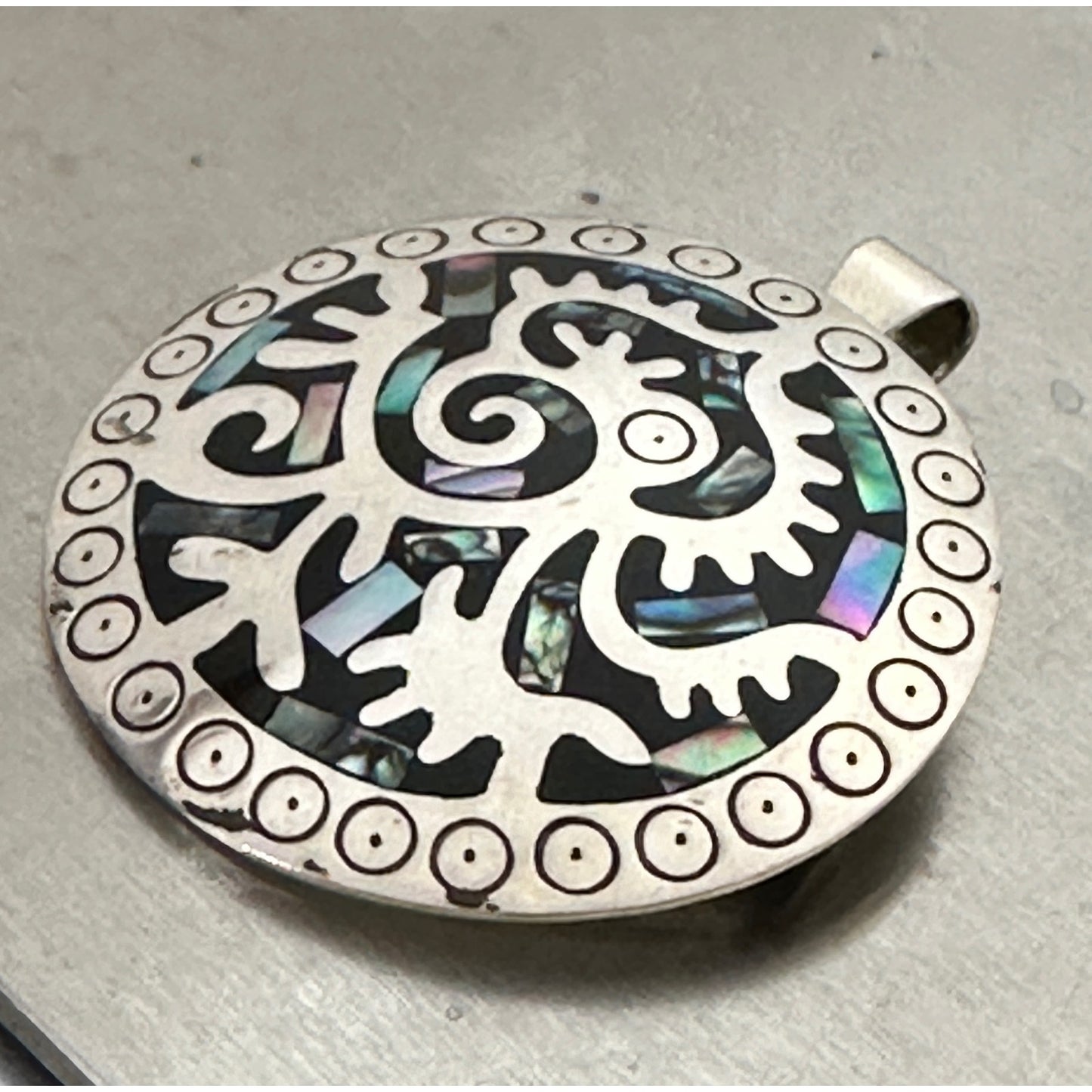 Vintage Mexican Sterling Silver Abalone Shell Brooch Pin / Pendant