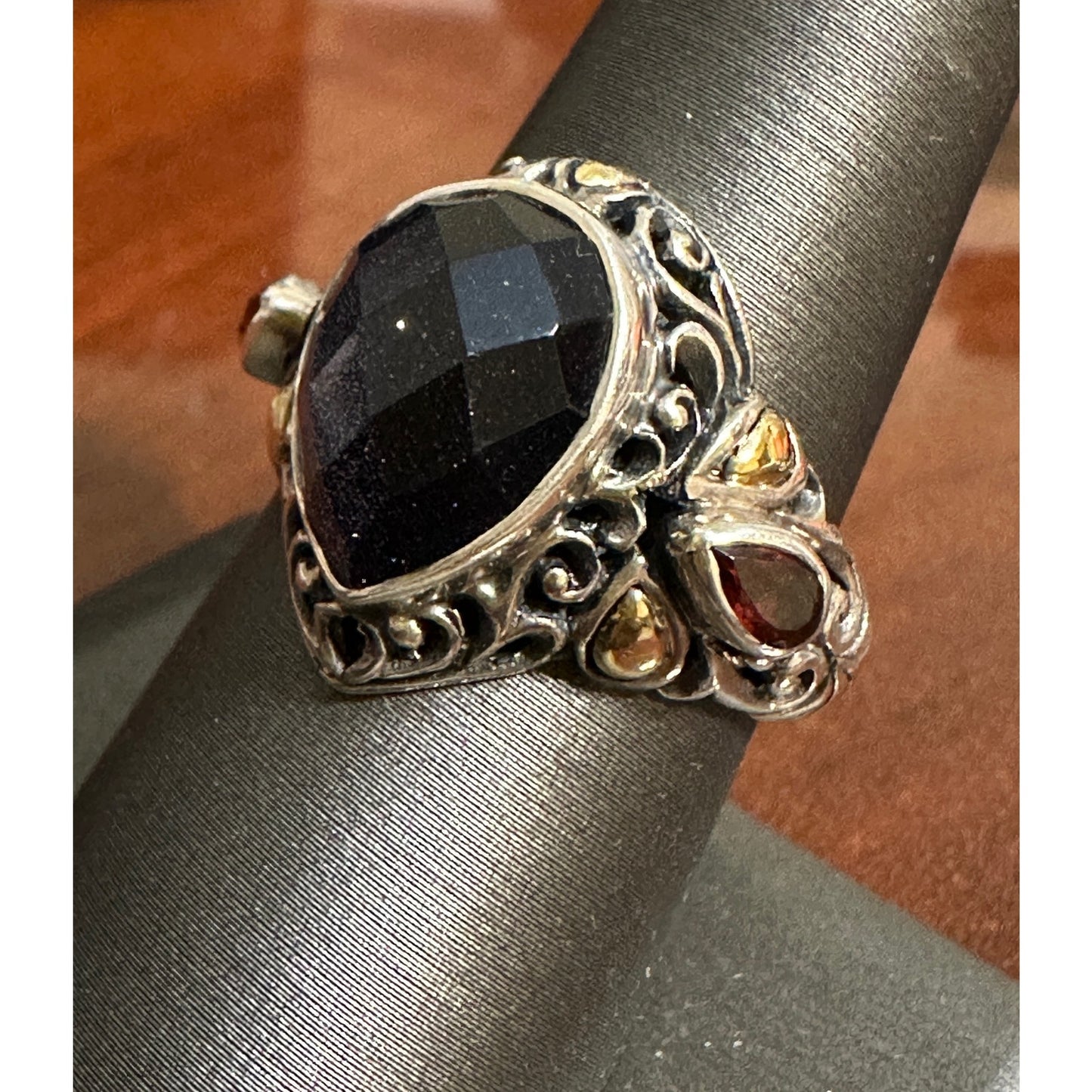 Robert Manse 18k Gold Sterling Silver Blue Goldstone Garnet Ring Size 9