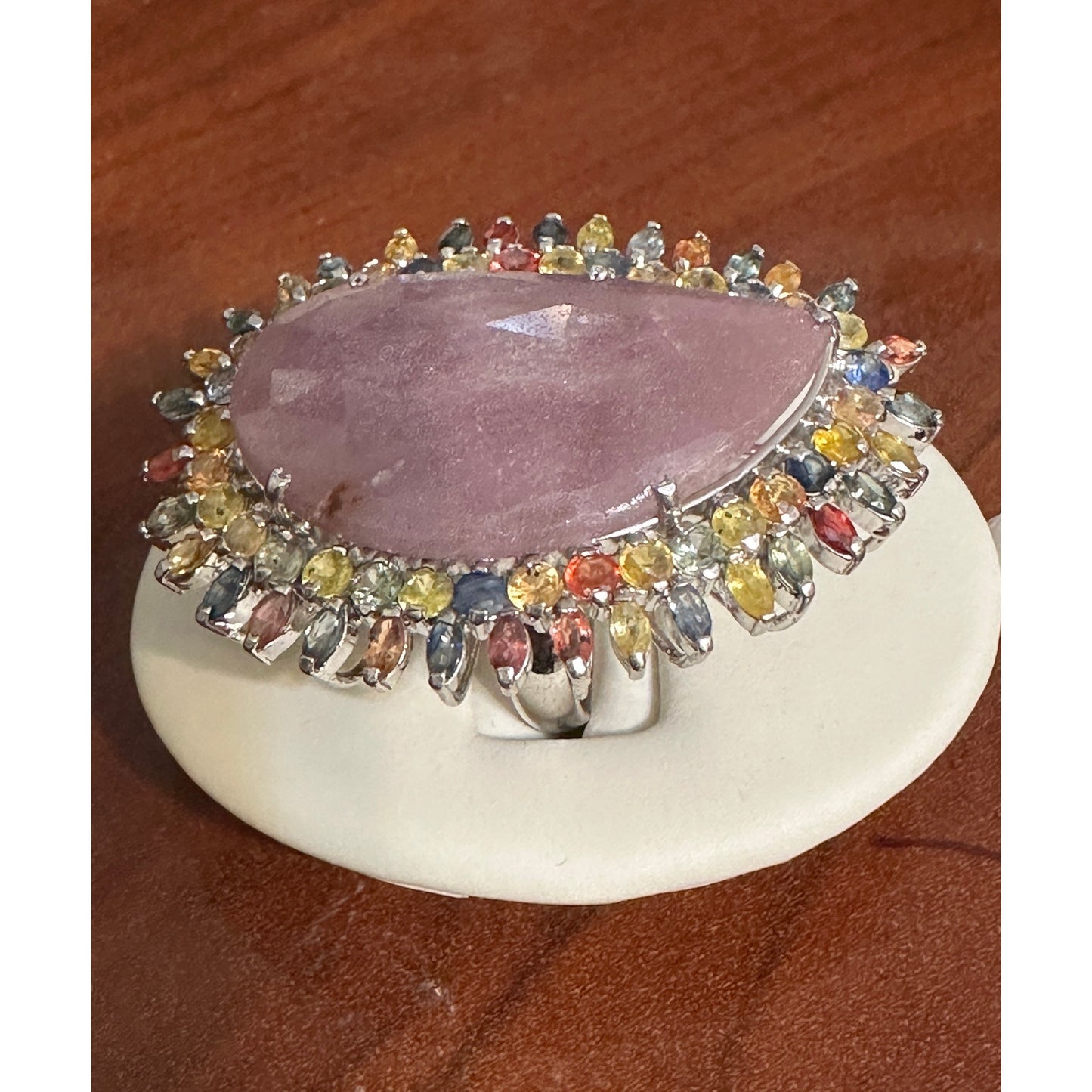 Huge Sterling Silver Quartz Multi Gemstone Ring Size 8.25