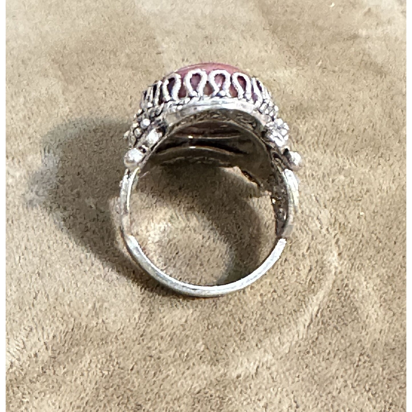Signed DGS Turkey Sterling Silver 925 Pink Rhodonite Oval Filigree Ring Size 6