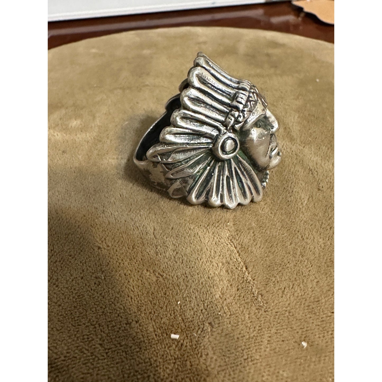 Vintage Sterling Silver Hand Made Indian Chief Head Ring 11g Size 7