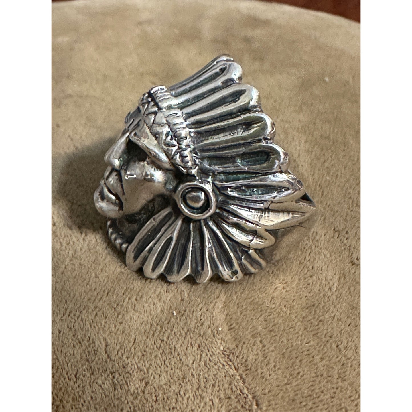 Vintage Sterling Silver Hand Made Indian Chief Head Ring 11g Size 7