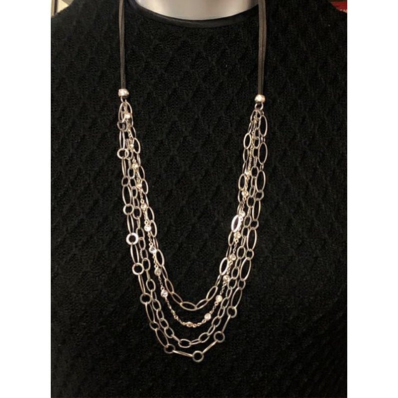 Silpada Sterling "Everlasting" Suede Cord Cubic Drop Chain Long Necklace