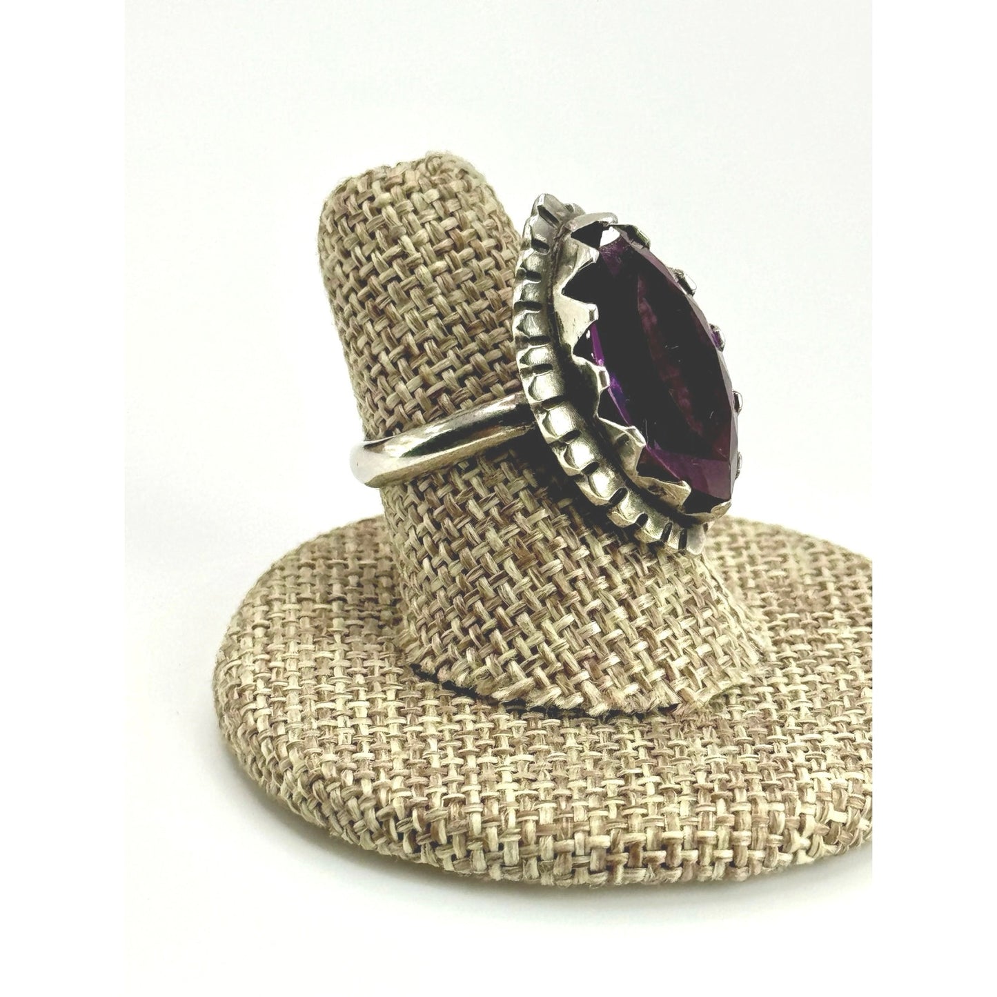 Vintage Sterling Silver Marquise Purple Amethyst Ring Size 6