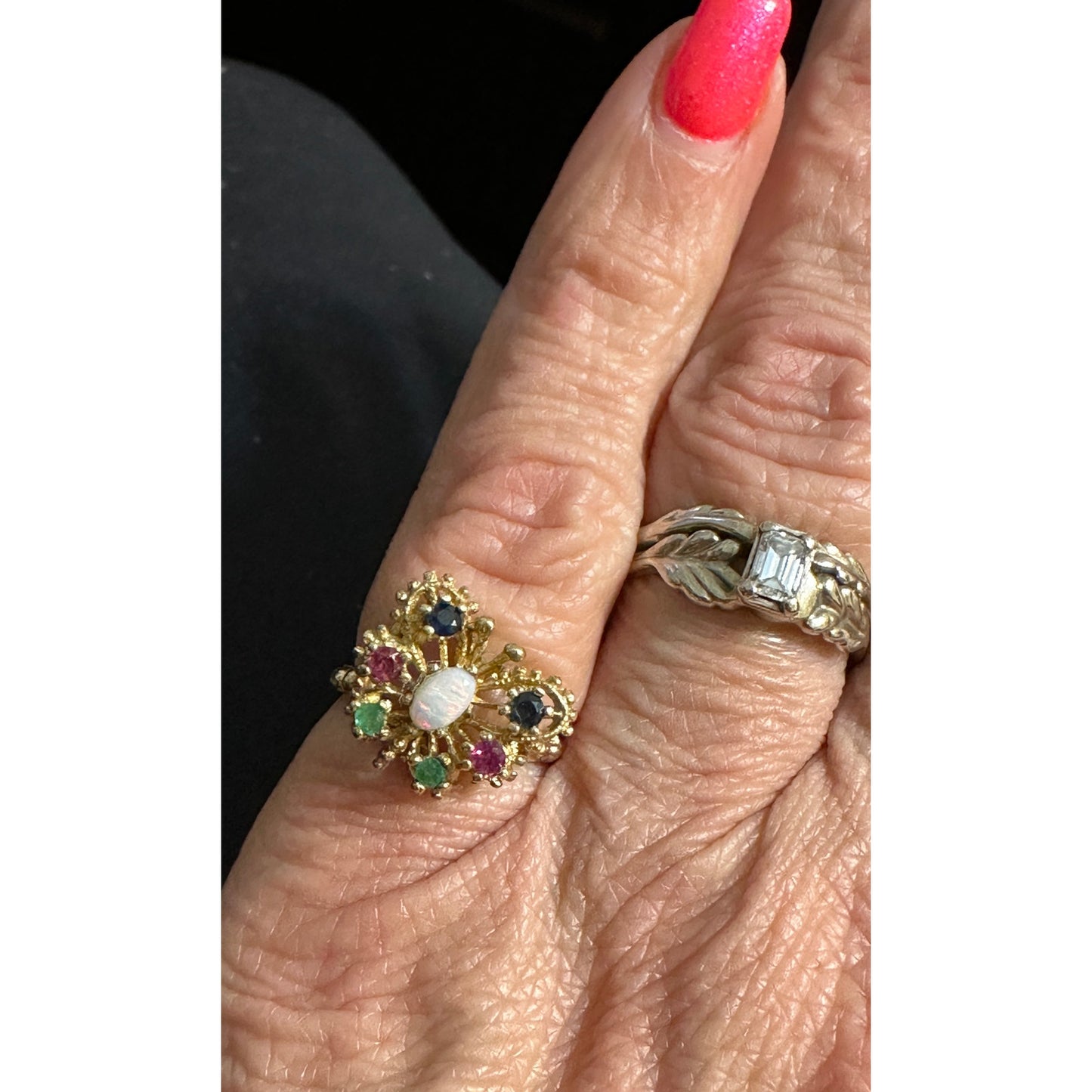 Vintage 14k Gold Multi Gemstone Butterfly Ring Size 5.5