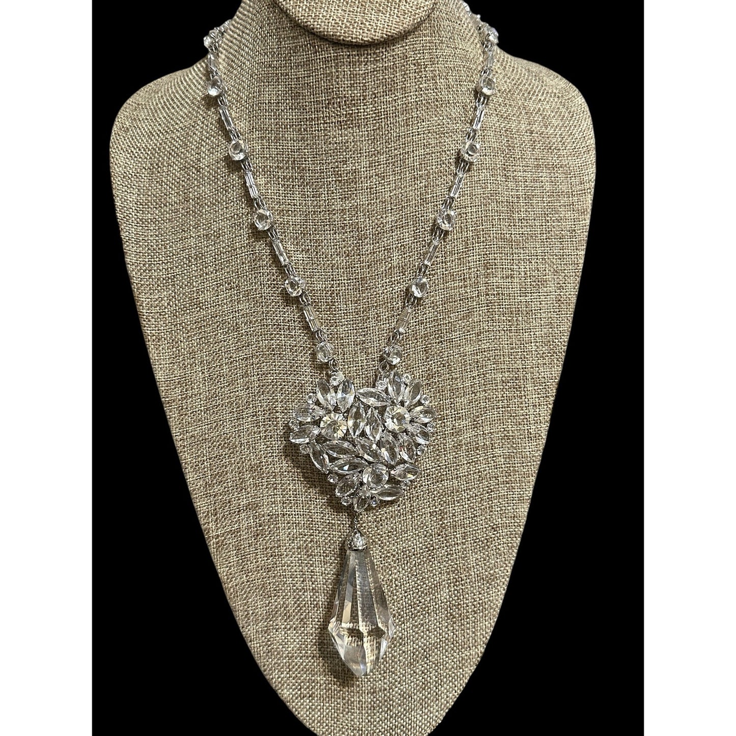 Incredible Margaret Rowe Couture Crystal Necklace w/ Huge Crystal Drop Pendant