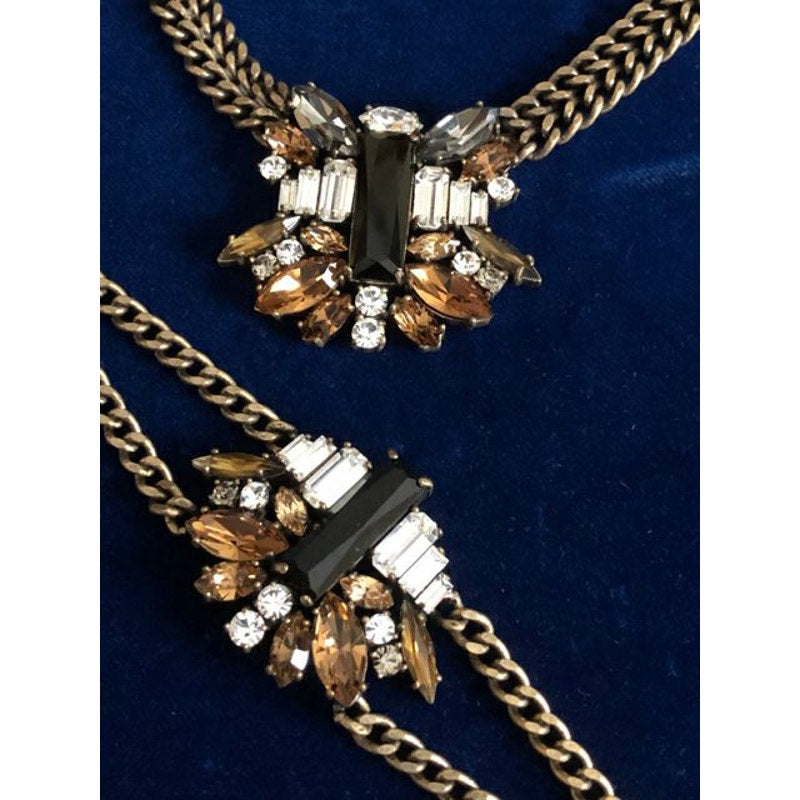 J. Crew Goldtone Topaz Onyx Rhinestone Necklace & Bracelet Set in Box