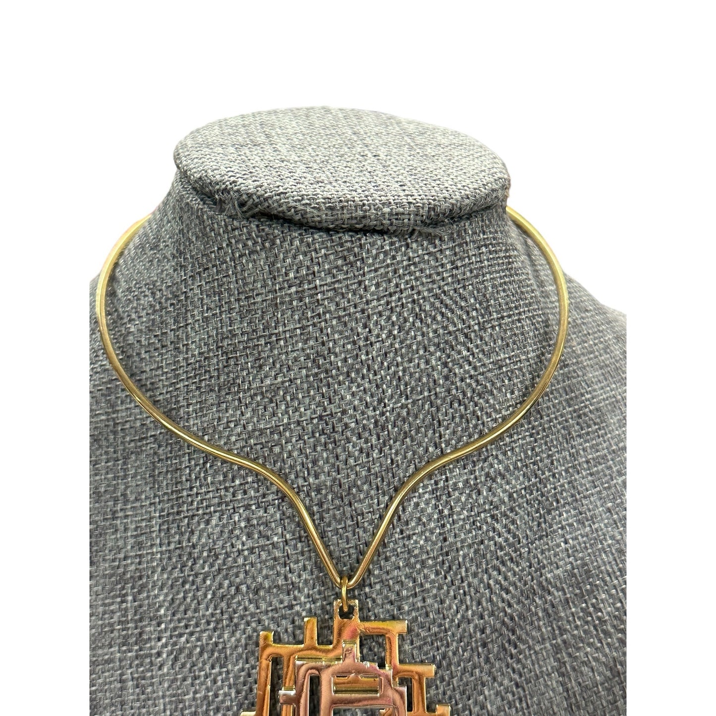 Vintage Napier Gold Silvertone Geometric Abstract Pendant Collar Cuff Necklace