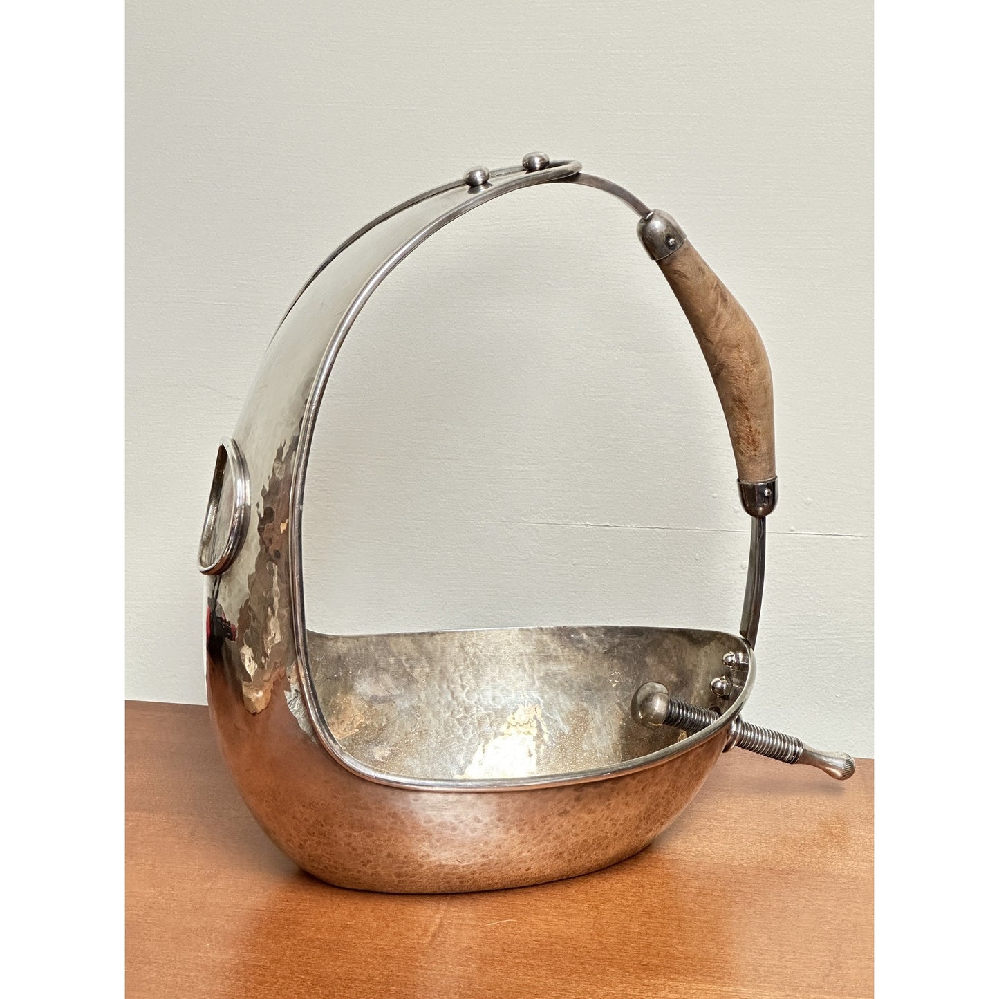 Vintage MCM Hand Hammered Silverplate Italian Wine Caddy Bottle Holder server