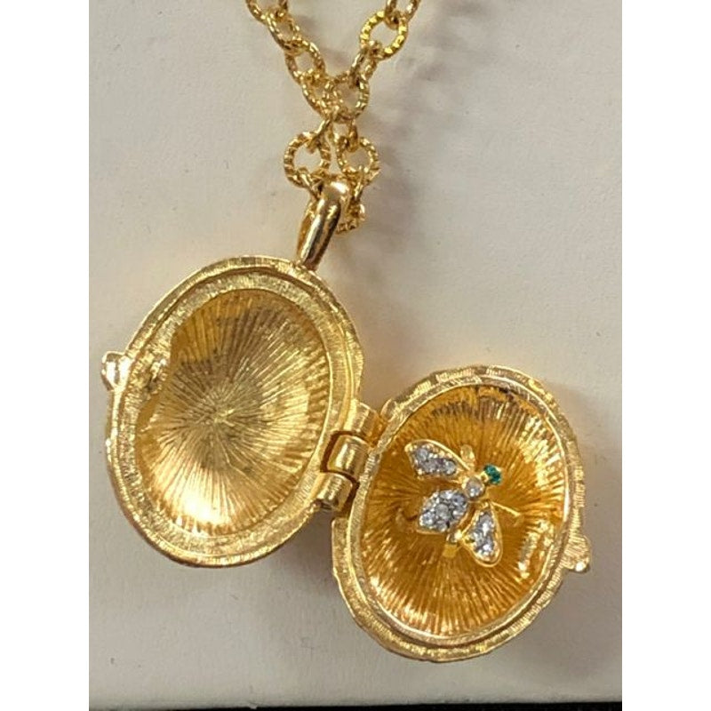 Joan Rivers Goldtone Rhinestone locket Necklace w/ Bee inside