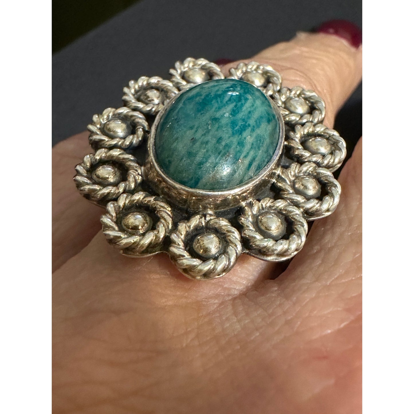 Cii 925 Mexico Green Chrysocolla Sterling Silver Ring Size 9 3/4