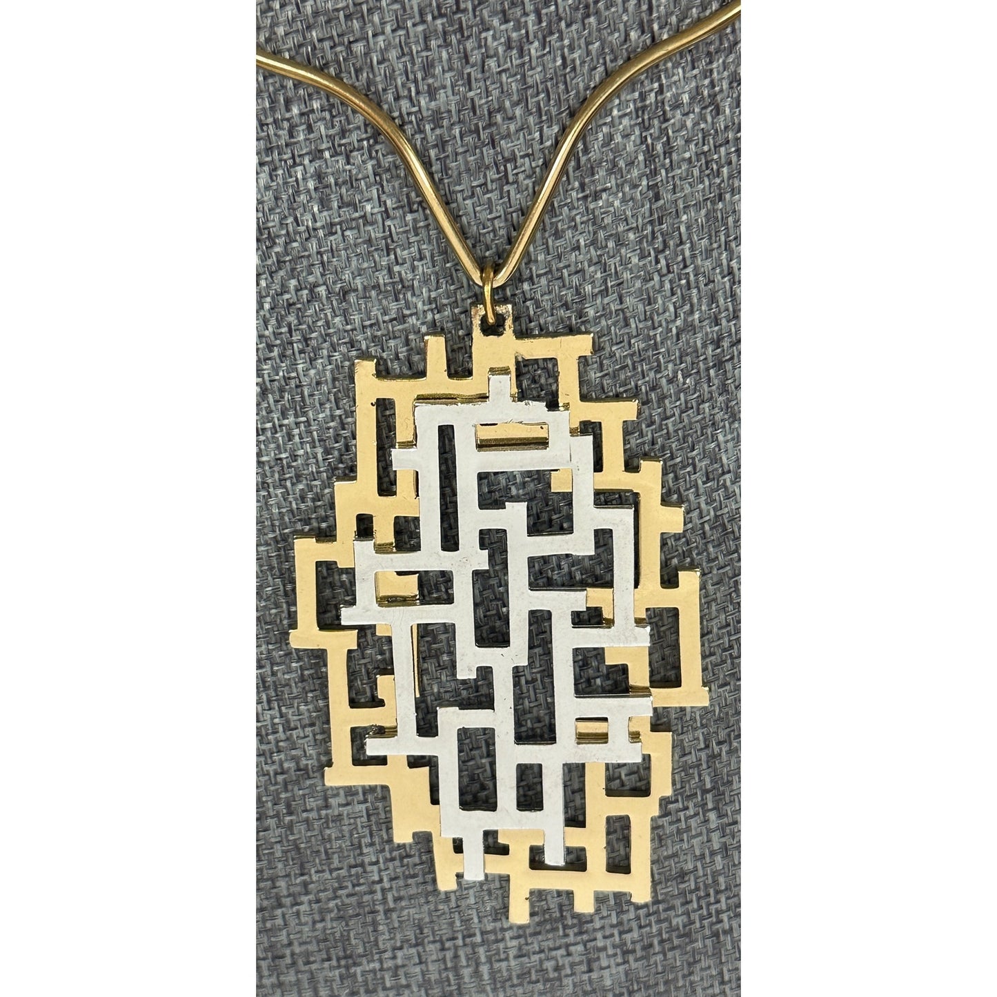 Vintage Napier Gold Silvertone Geometric Abstract Pendant Collar Cuff Necklace
