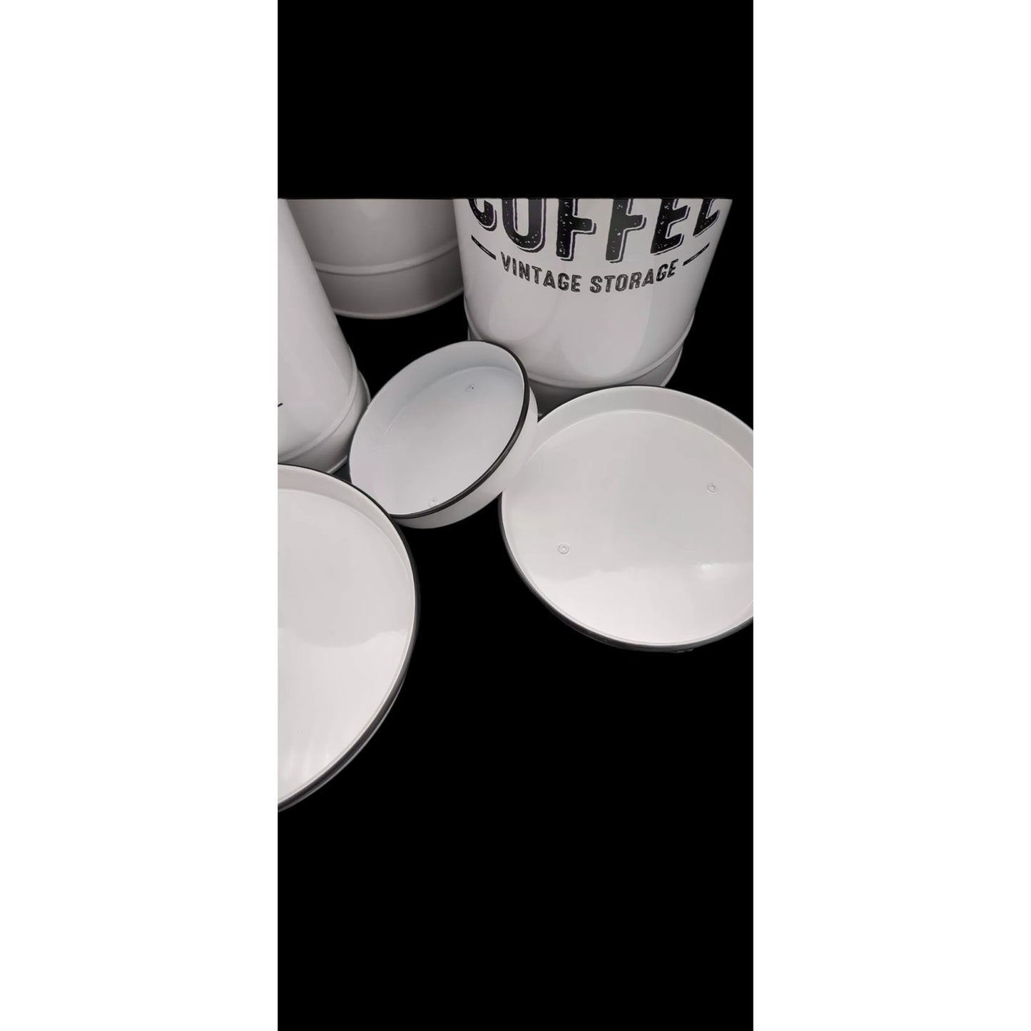 NEW Metal Farmhouse Kitchen Canisters Set 4 Pc White Black Vintage Storage