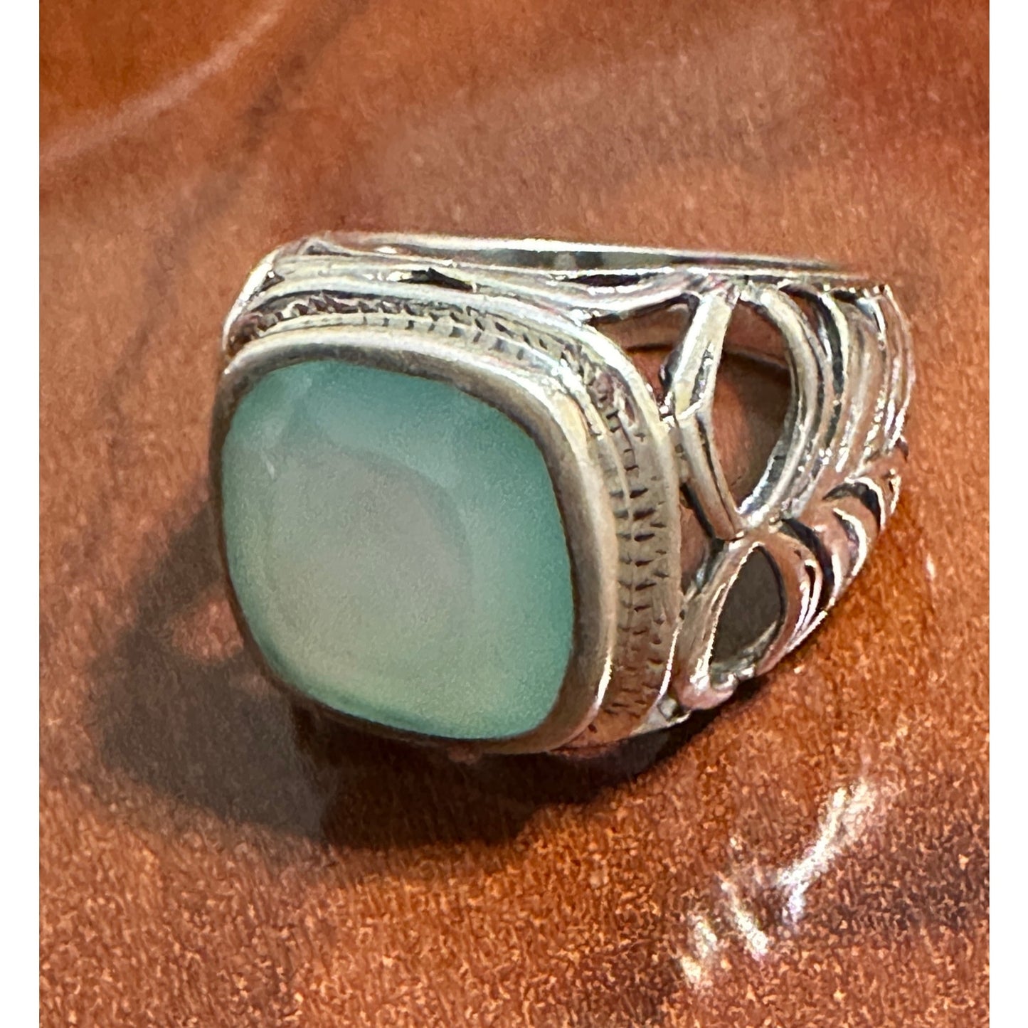Chunky Sterling Silver Green Chalcedony Ring Size 8.5