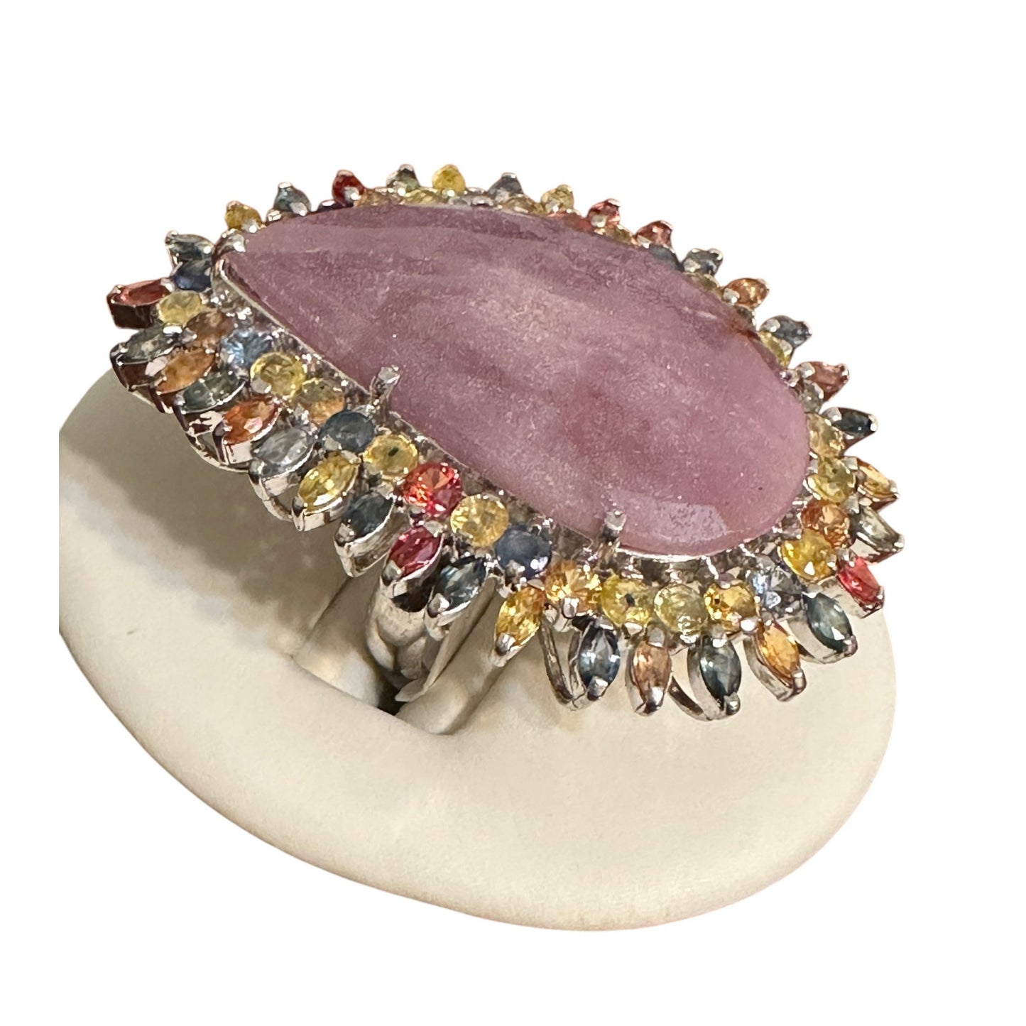 Huge Sterling Silver Quartz Multi Gemstone Ring Size 8.25