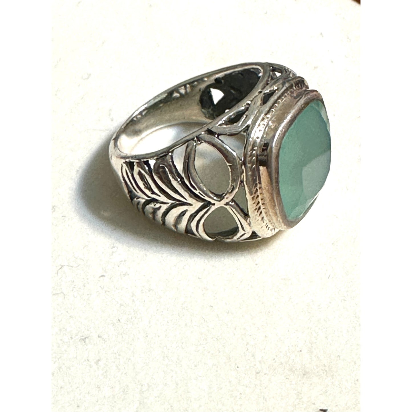 Chunky Sterling Silver Green Chalcedony Ring Size 8.5