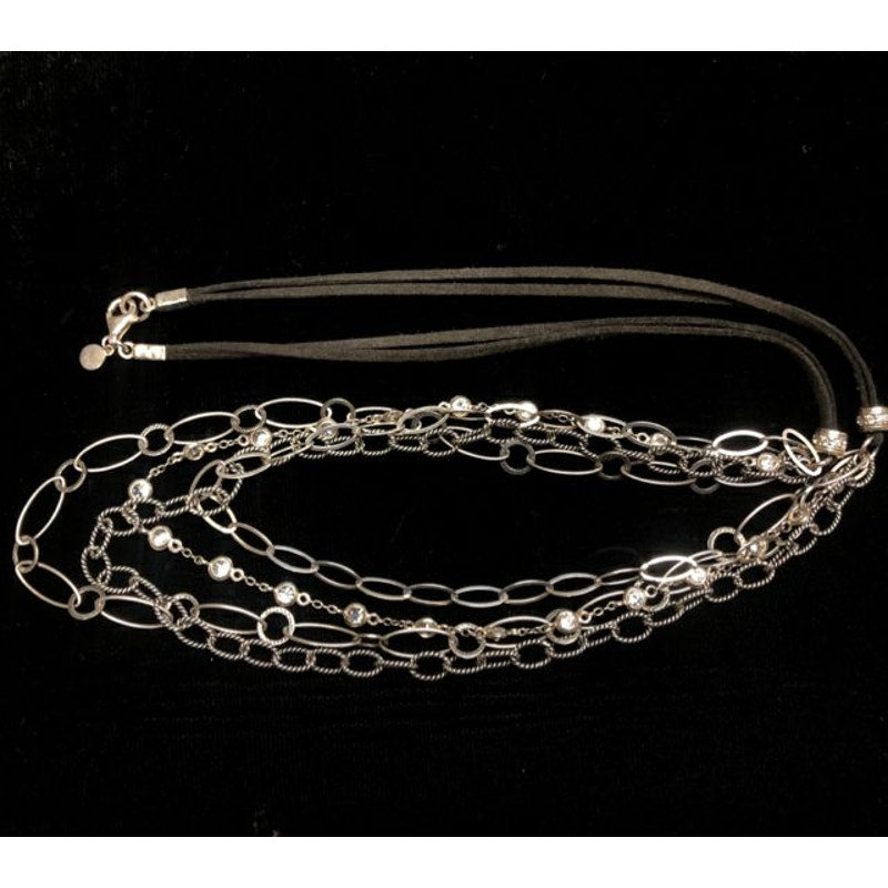 Silpada Sterling "Everlasting" Suede Cord Cubic Drop Chain Long Necklace