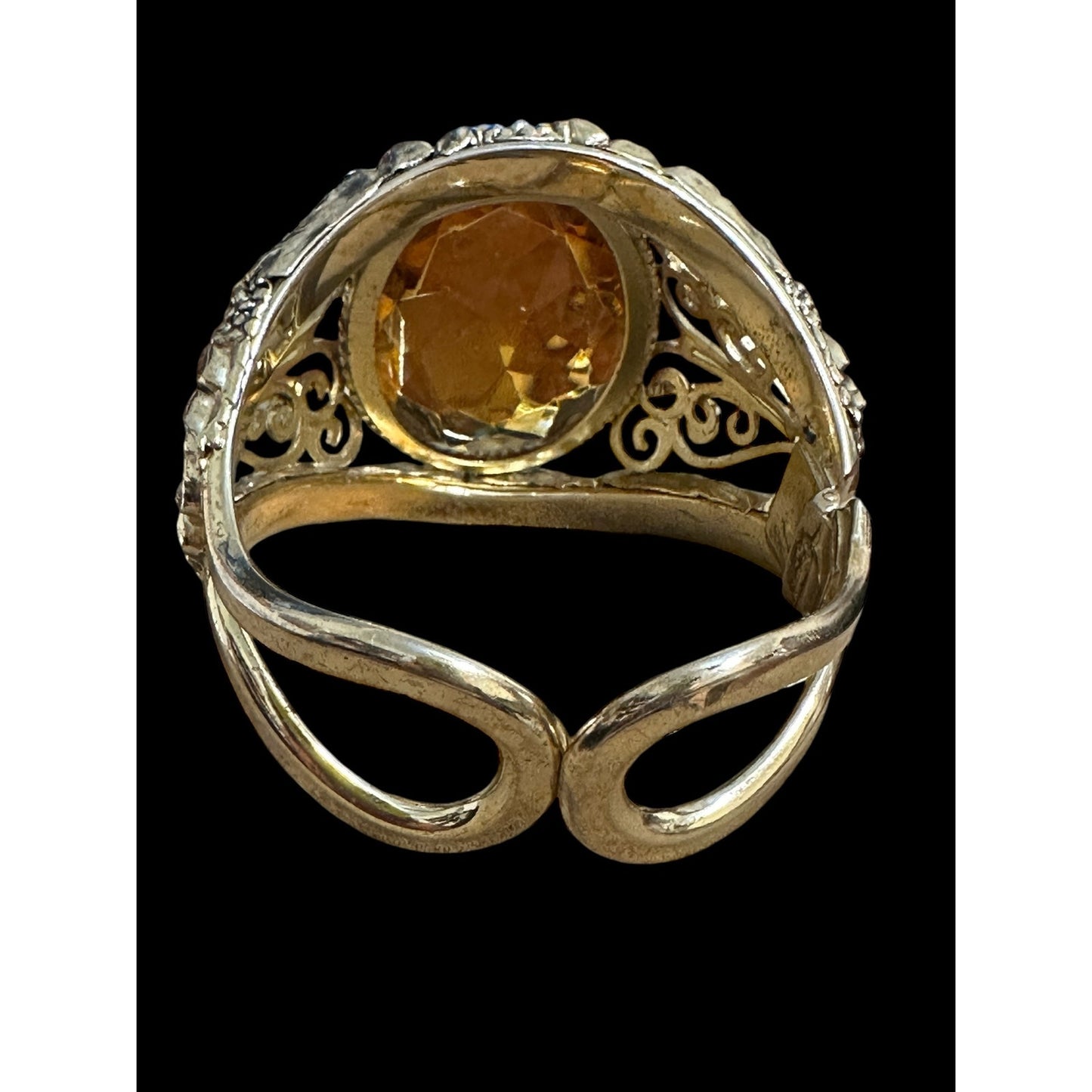 Huge Vintage Whiting & Davis Gold-tone Topaz Victorian Style Bangle Bracelet