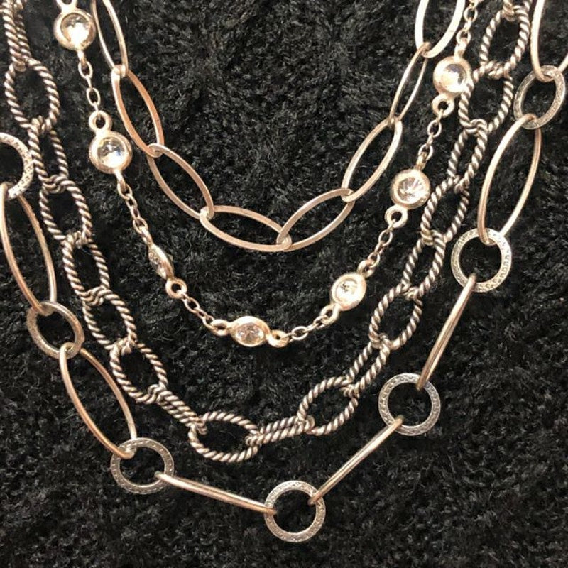 Silpada Sterling "Everlasting" Suede Cord Cubic Drop Chain Long Necklace