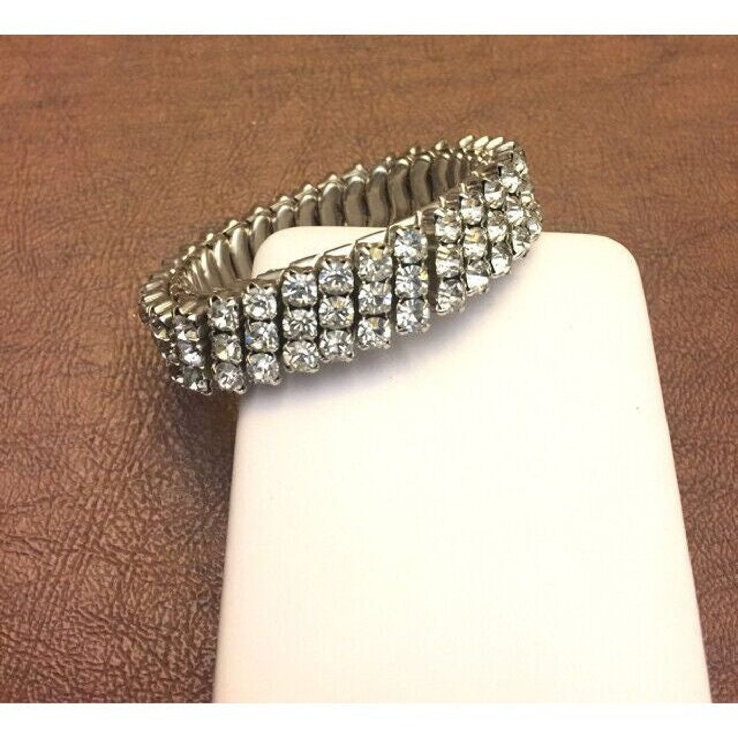 Vintage Silver-tone Triple Row Rhinestone Expansion Bracelet