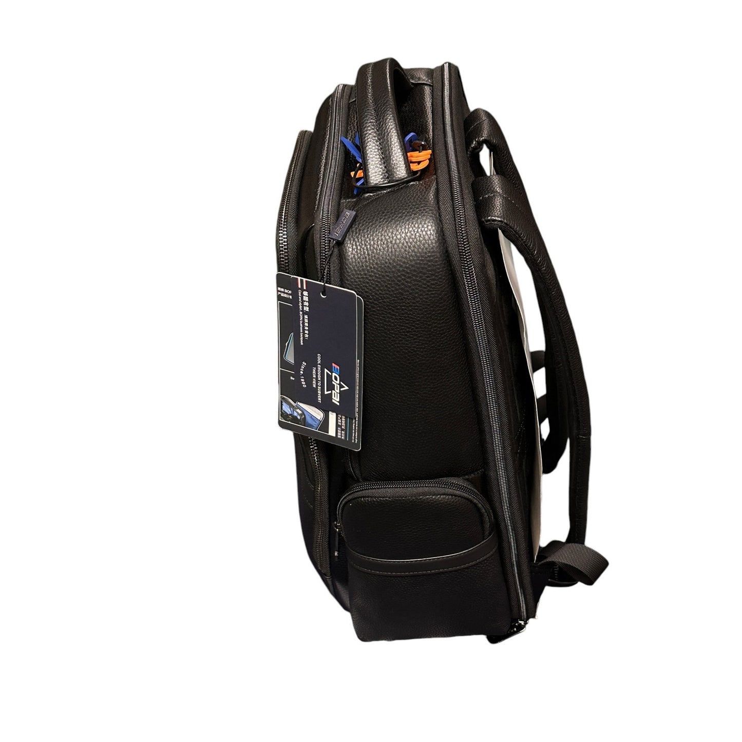BOPai Black Leather Laptop Business Backpack for 15.6 inch Computer w/USB