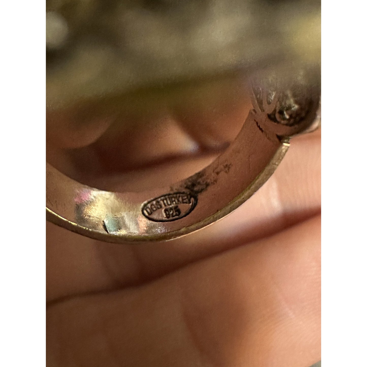 Signed DGS Turkey Sterling Silver 925 Pink Rhodonite Oval Filigree Ring Size 6