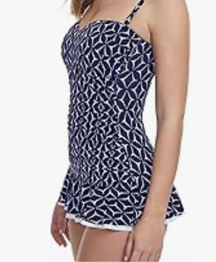 $157 Profile By Gottex Women's Blue Geometric Print Swimdress Swimsuit Size 6