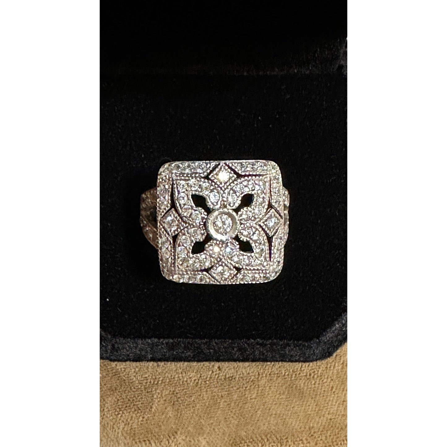 Sterling Silver CZ Art Deco Style Ring Sz 9 Signed CC