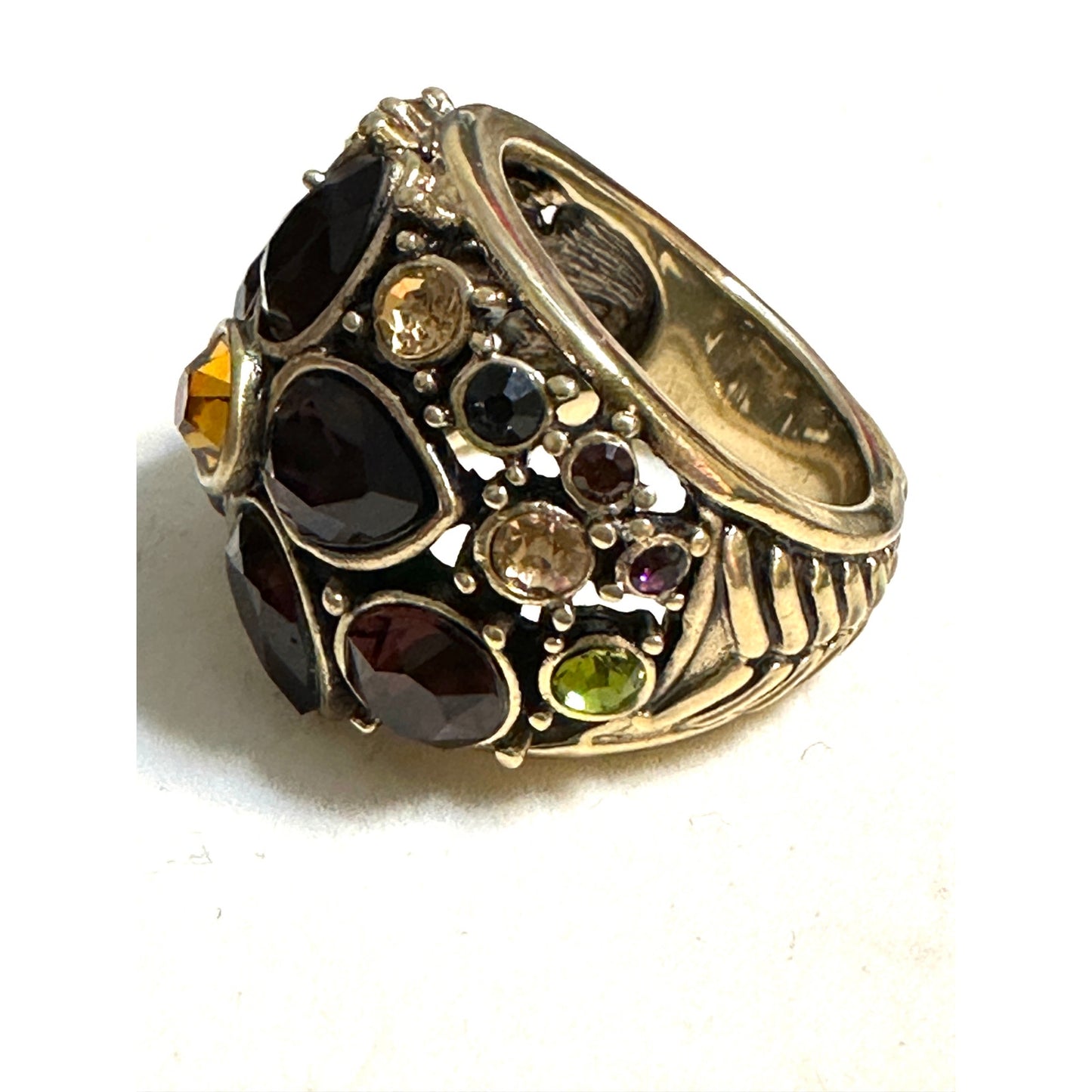 Heidi Daus Gold-tone Wide Fantasy in Floral Jeweled Flower Ring Size 7