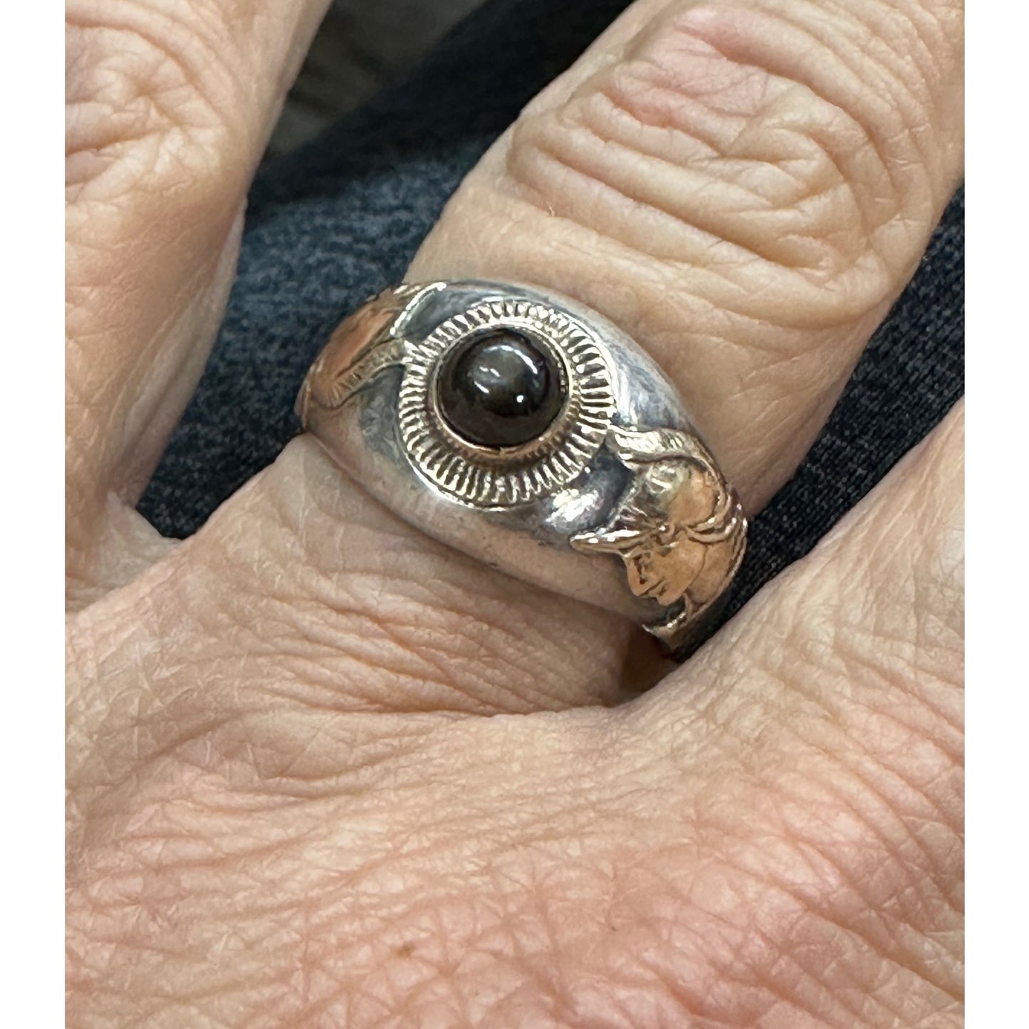 Vintage Sterling Silver 14k Gold Trojan Ring Size 9
