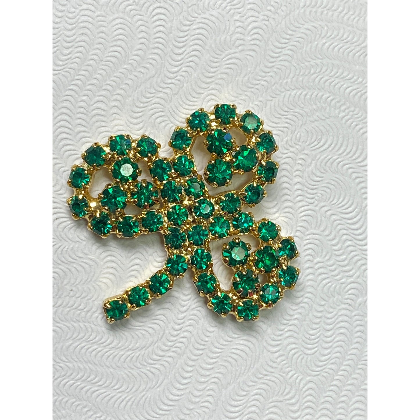 Vintage Large Goldtone Green Rhinestone SHAMROCK Pierced Earrings