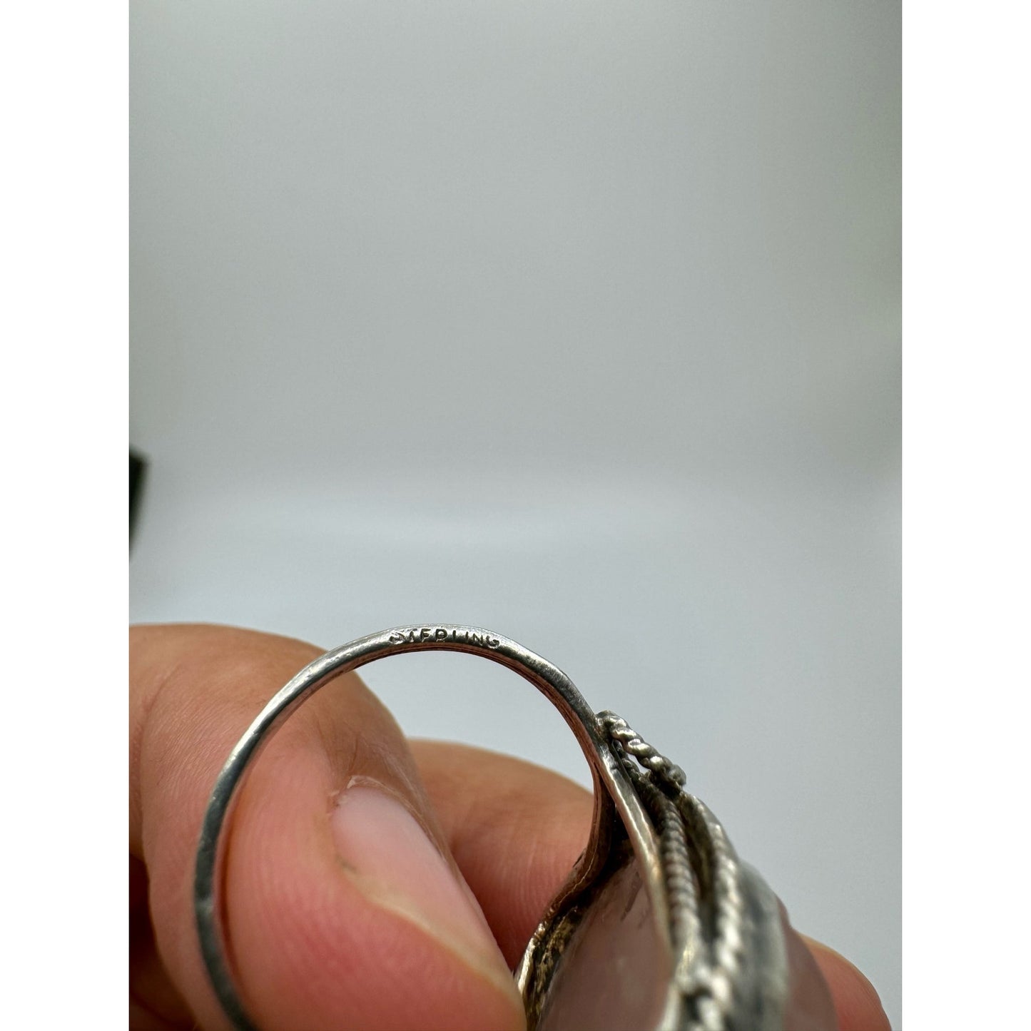Vintage Sterling Silver Carved Quartz Ring Size 6