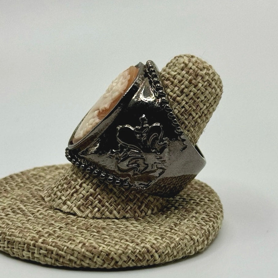 Wide Black Band with Cameo Ring Size 7.5