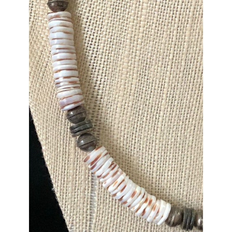 Beautiful Vintage stacked beaded Disc Shell Surfer Summer Necklace