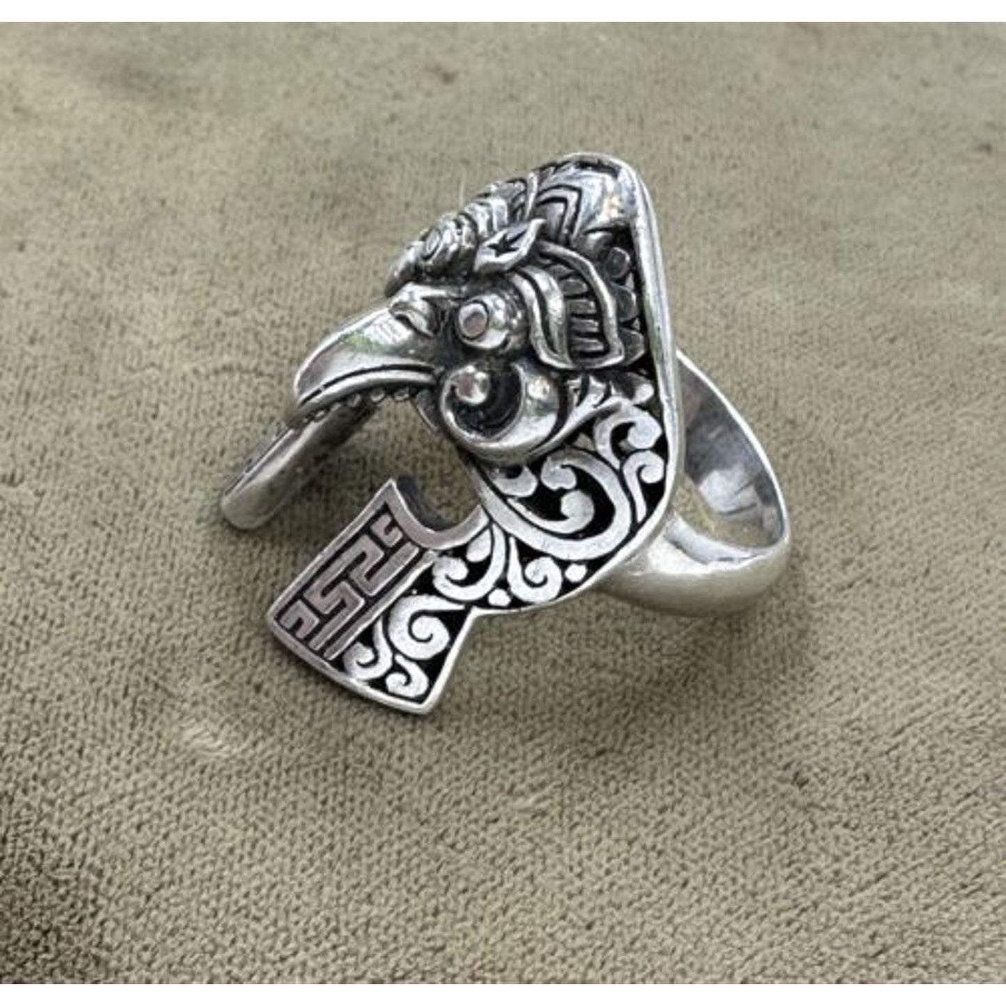 Sterling Silver Gladiator Viking Helmet Bird Face Ring Size 8 3/4