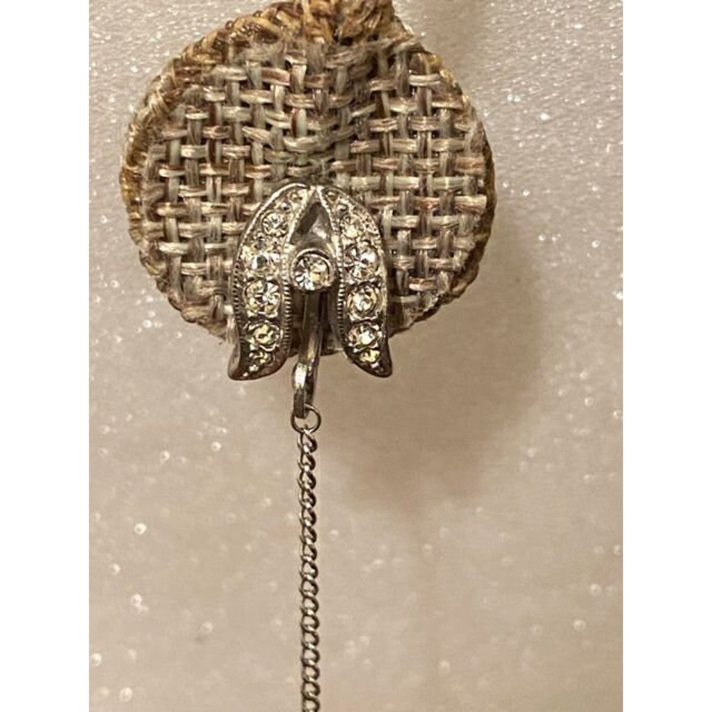 Vintage Silvertone CZ Filigree Ball Dangle Bead Clip Back Earrings