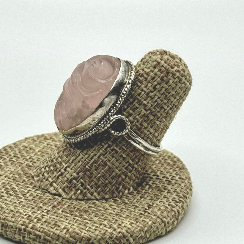 Vintage Sterling Silver Carved Quartz Ring Size 6