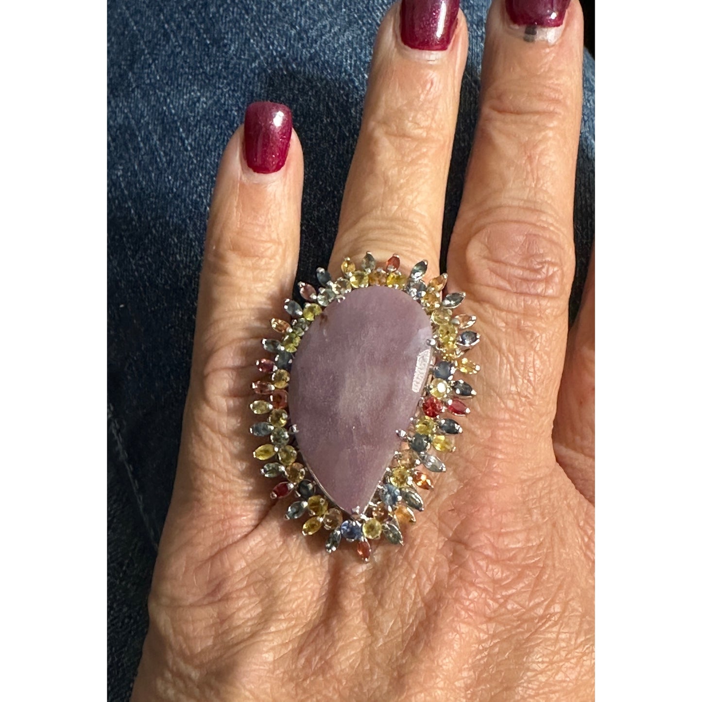Huge Sterling Silver Quartz Multi Gemstone Ring Size 8.25