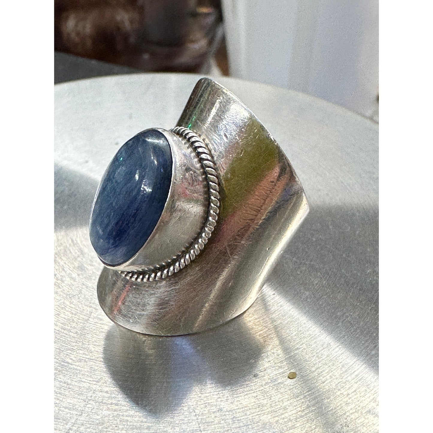 Vintage Sterling Silver Wide Band Blue Kyanite Ring Size 8