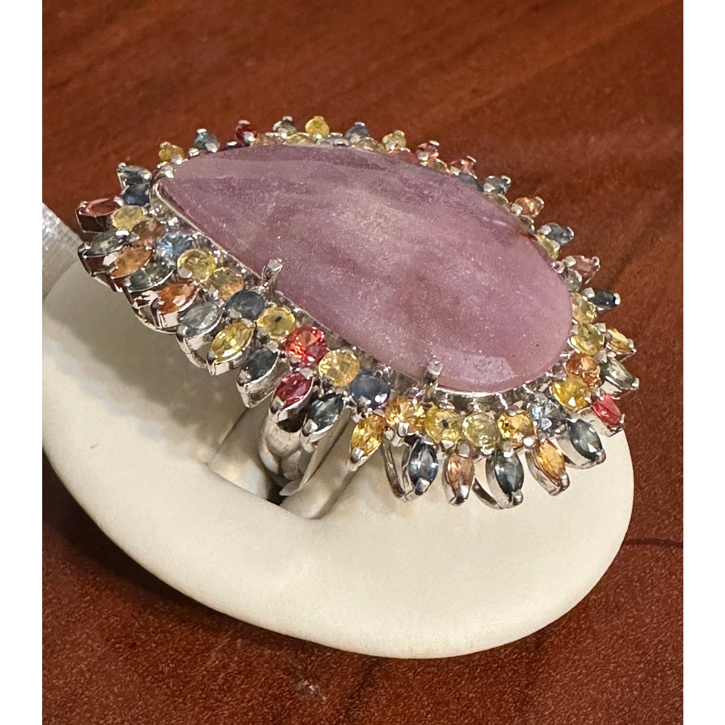 Huge Sterling Silver Quartz Multi Gemstone Ring Size 8.25