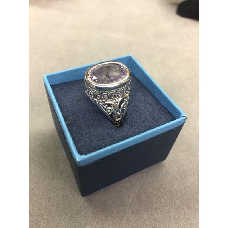 Vintage Sterling Silver Ring Ladies Filigree Light Purple Amethyst Ring Sz 9