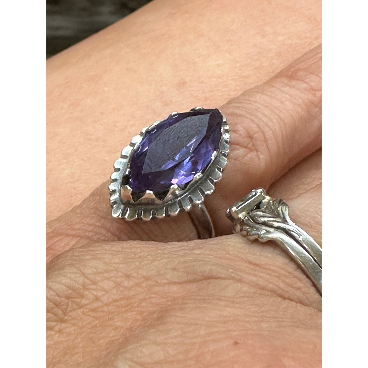 Vintage Sterling Silver Marquise Purple Amethyst Ring Size 6