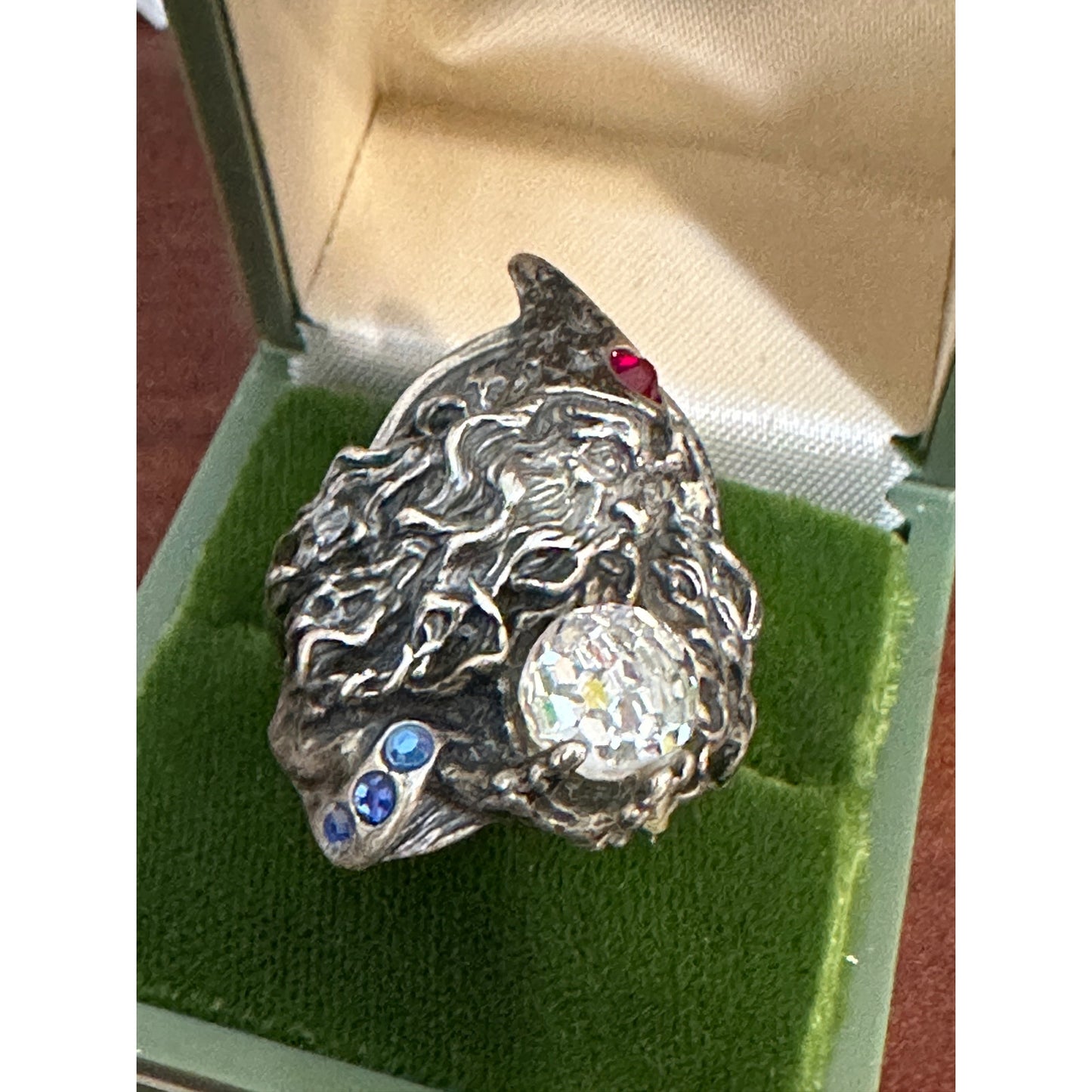 Amazing Large Men's Sterling Silver Wizard Crystal Ball Ring Size 12 3/4